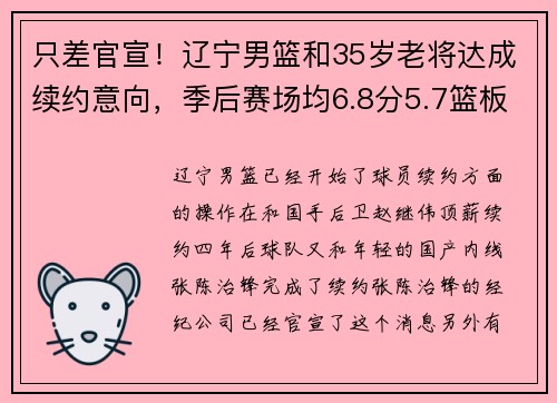 只差官宣！辽宁男篮和35岁老将达成续约意向，季后赛场均6.8分5.7篮板