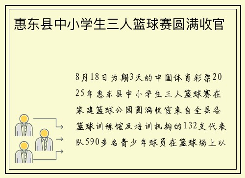 惠东县中小学生三人篮球赛圆满收官