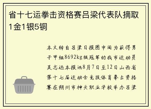 省十七运拳击资格赛吕梁代表队摘取1金1银5铜